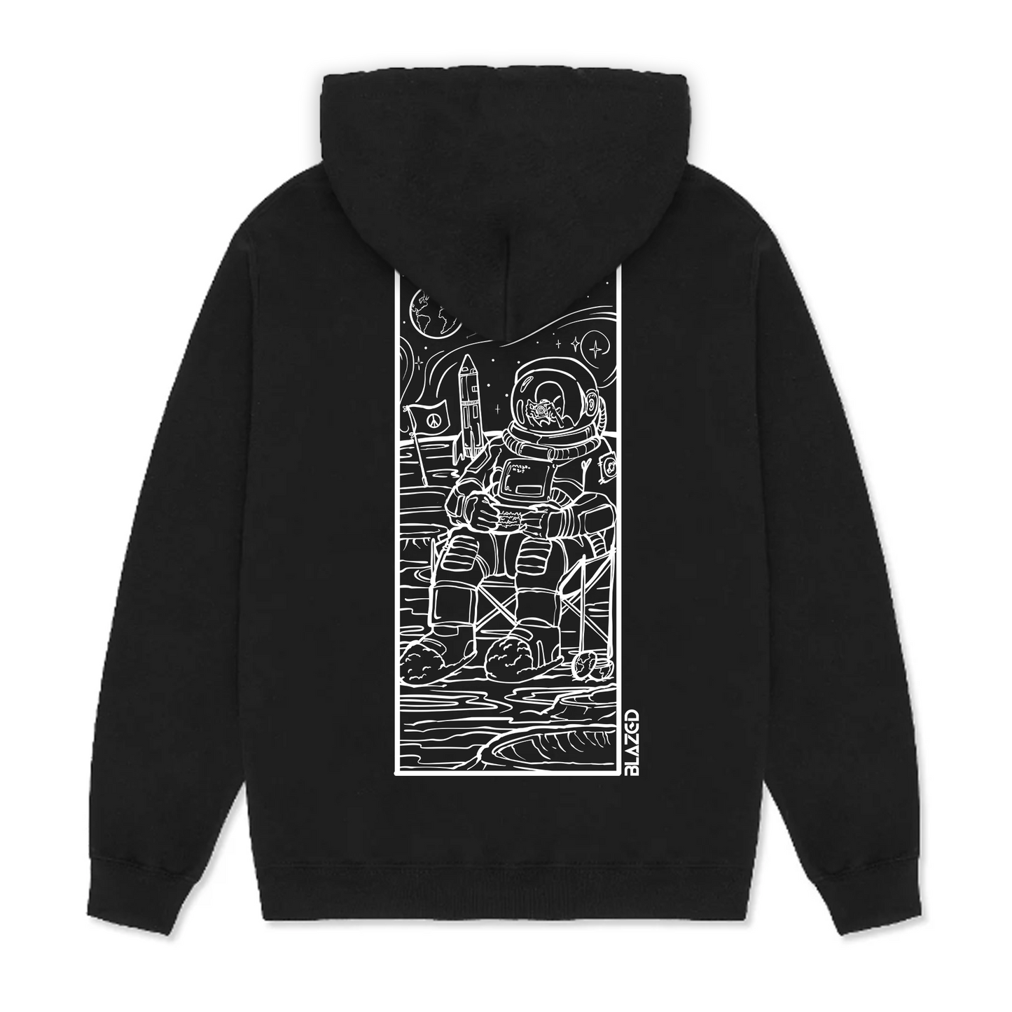 Blazed Oversized chill hoodie, earth design, back side, black