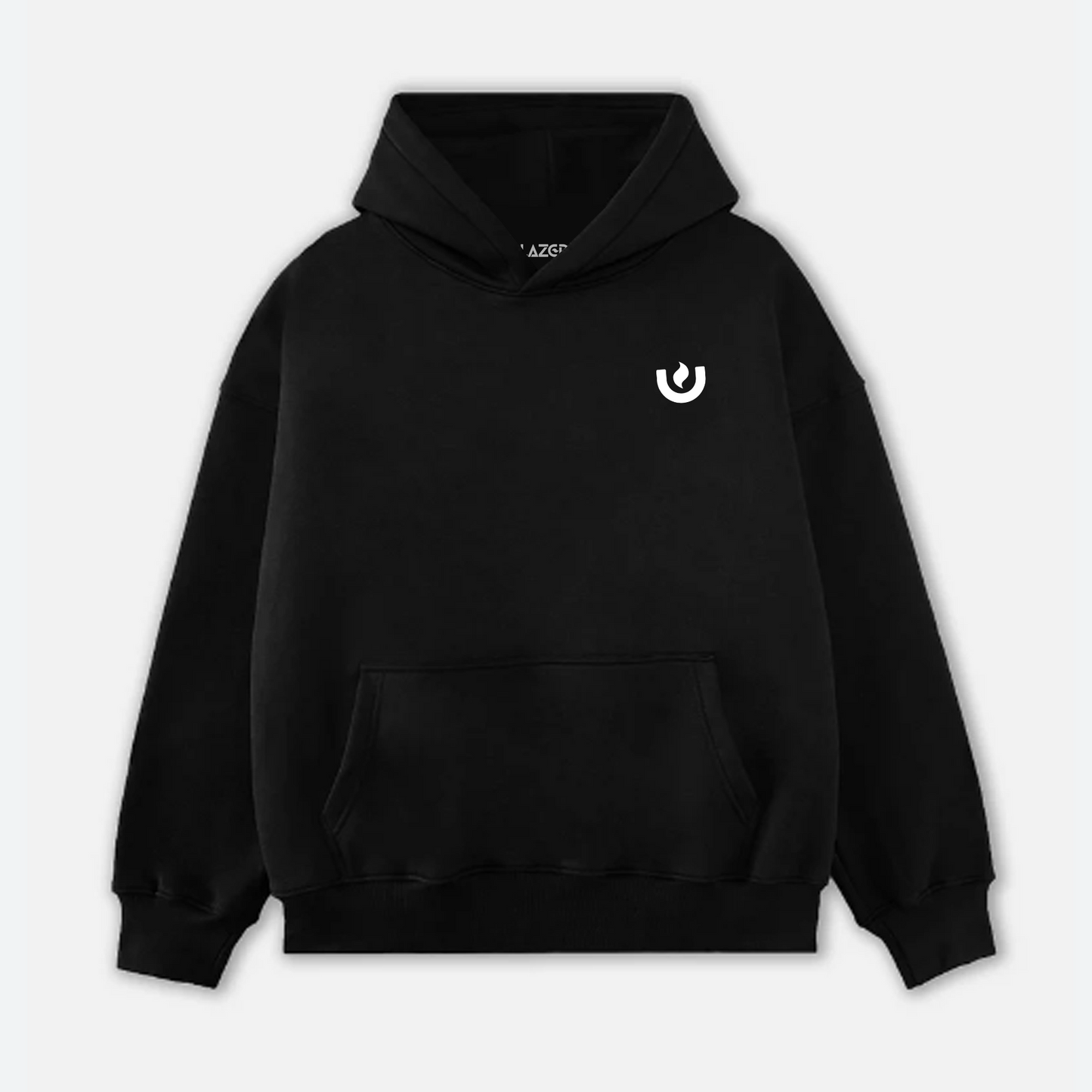 Blazed Oversized chill hoodie, earth design, front side, black