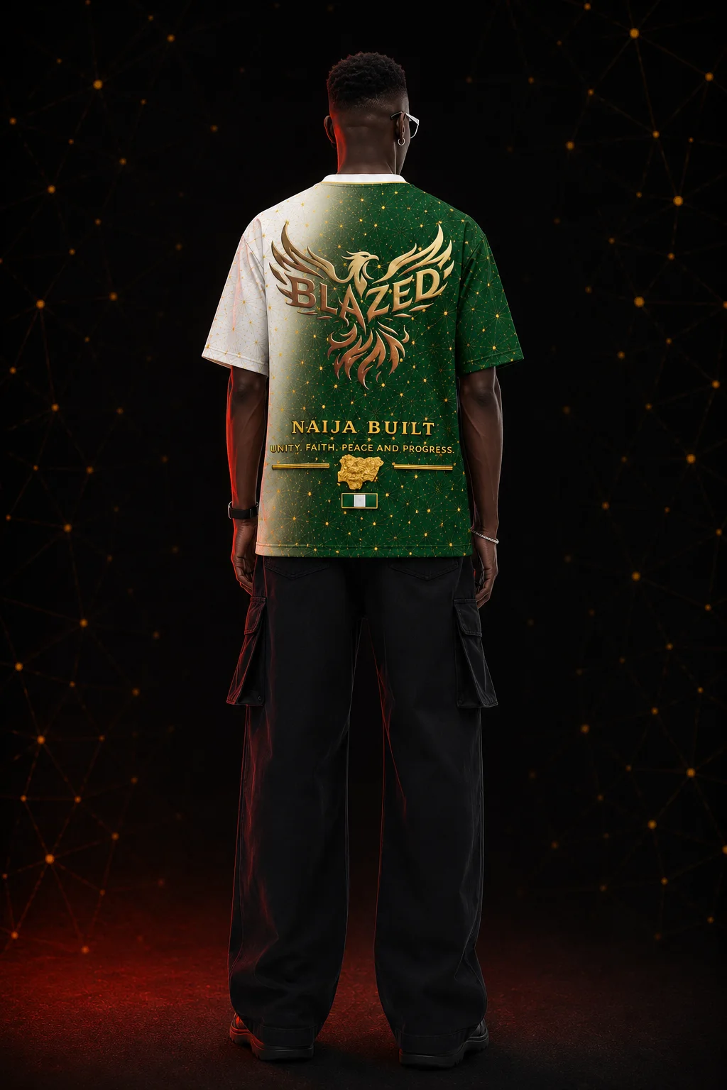 NAIJA BUILT split green and white shirt